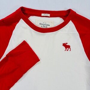 Abercrombie & Fitch Mens M Muscle Fit Raglan Long Sleeve Baseball Tee Red White